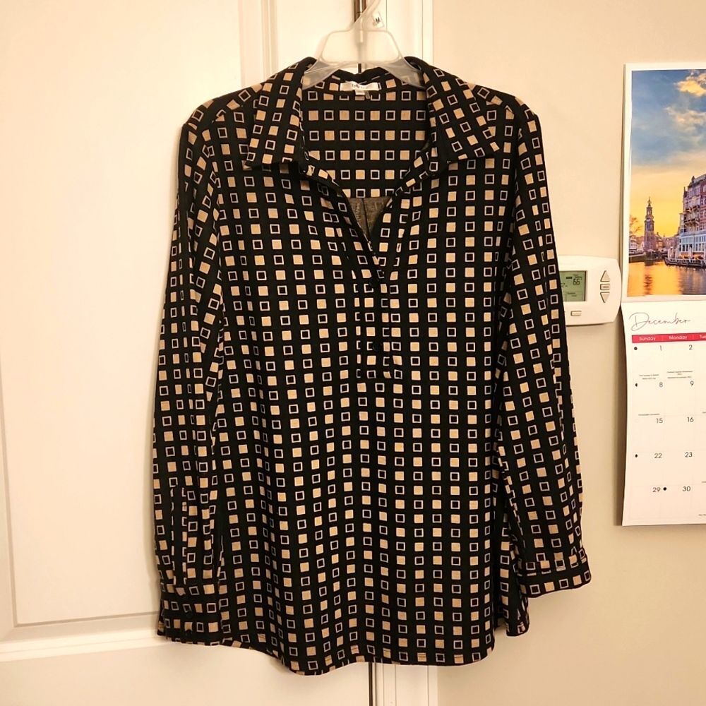 Tyler Boe Women's Black & Tan Pattern Print Longsleeve Shirt w/ Buttons Size XL